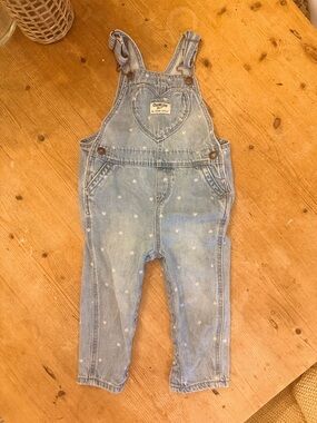 OshKosh B'gosh Light Blue Denim Heart-Print Overalls